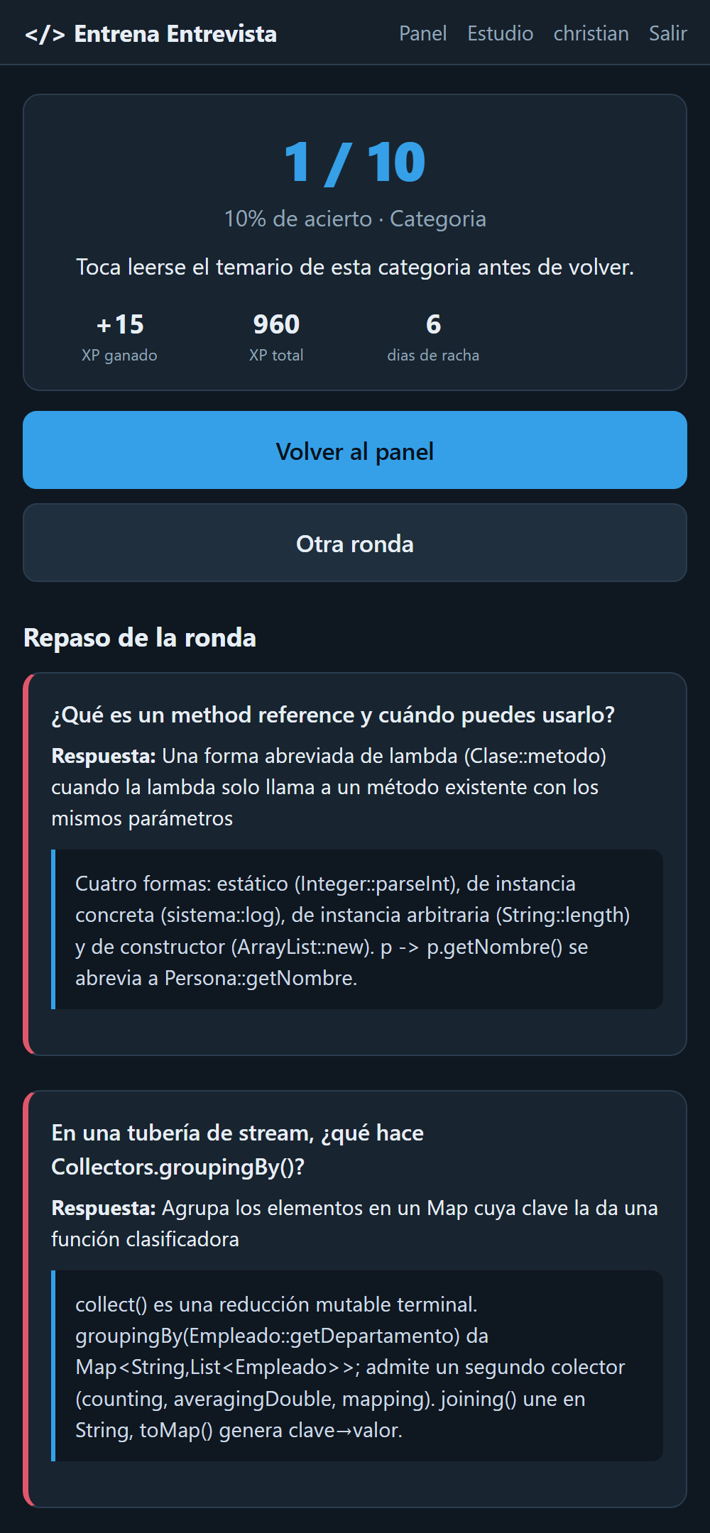 Resultado de una ronda