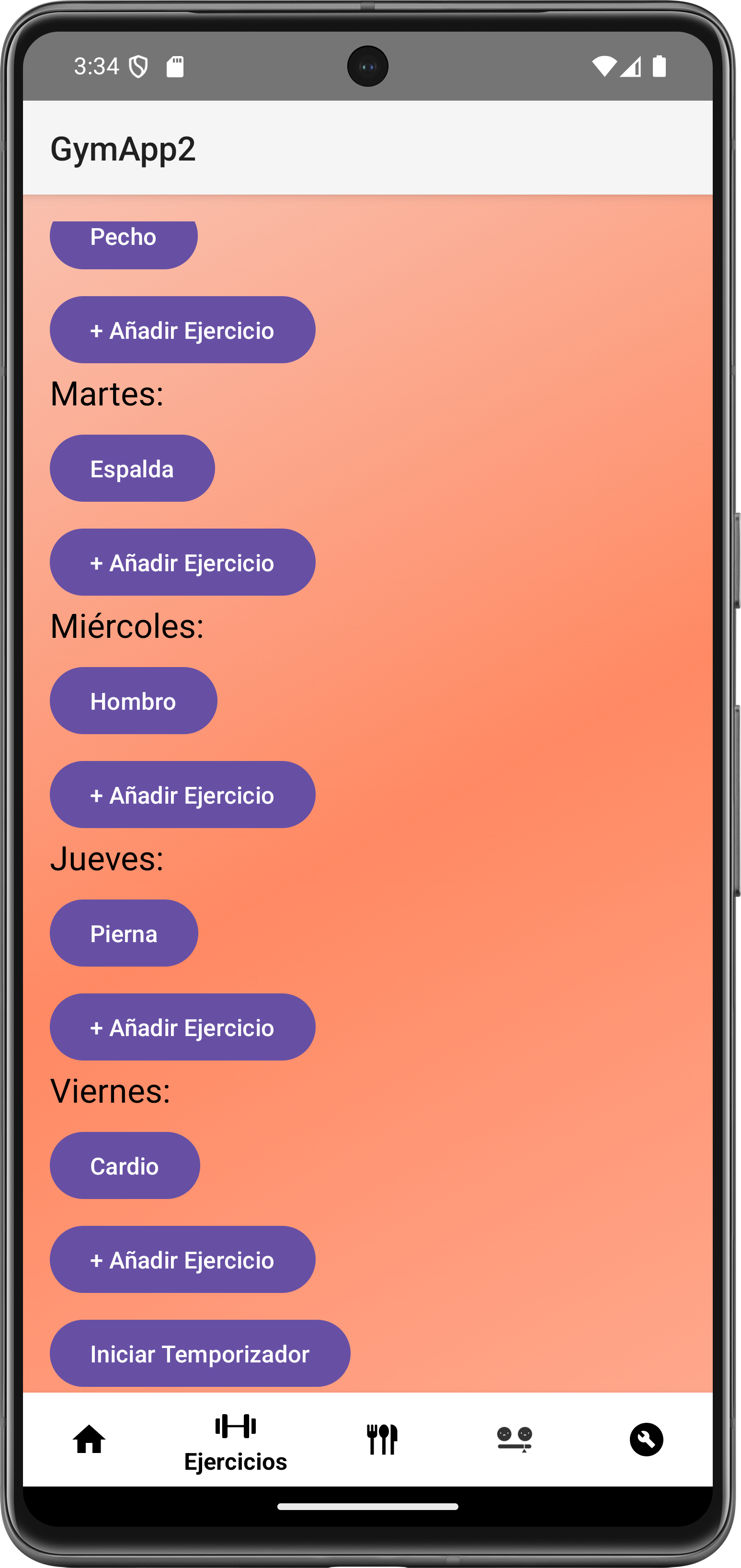 Pantalla de Ejercicios